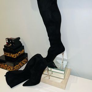 Black suede thigh high boots by JLO